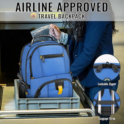 YOREPEK Travel Backpack, Extra Large 50L Laptop Backpacks for Men Women, Water Resistant College Backpack Airline Approved Business Work Bag with USB Charging Port Fits 17 Inch Computers, Cobalt Blue