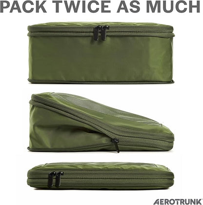 Aerotrunk Compression Packing Cubes for Travel - Luggage Organizer Bags - Double Zipper Packing Cubes for Suitcases (2-Pack, Olive)