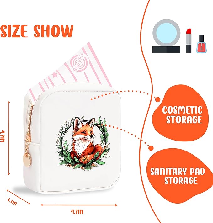Fox Mini Makeup Bag, Fox Gift For Women Girls, Cute Portable Zipper Pouch Cosmetic Bag For Teen Girls Kids, Small Storage Bag For Sanitary Pad, Period napkin bag!