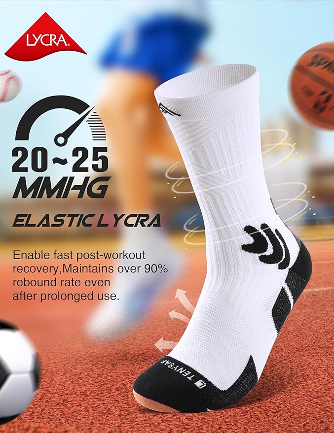 Men's Compression Running Socks: Coolmax Athletic Crew Socks Moisture Wicking Anti-Blister Cushion for Hiking 3 Pairs