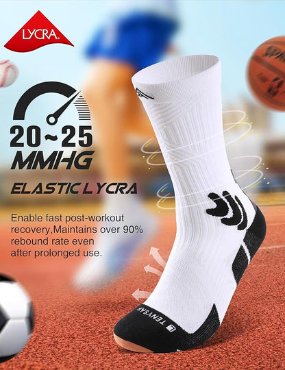 Men's Compression Running Socks: Coolmax Athletic Crew Socks Moisture Wicking Anti-Blister Cushion for Hiking 3 Pairs