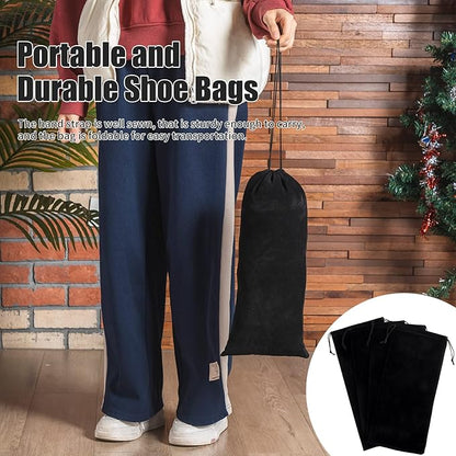 12 Pcs Shoe Bags for Travel Shoe Dust Bags Black Duster Flannel Pouch Washable Covers with Drawstring Breathable for Home Luggage, 8 x 18 Inch