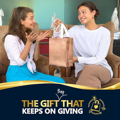 Nush Nush Rose Gold Gift Bags Bulk Medium Size - Set of 30 Reusable Bulk Gift Bags with Handles - Perfect Party Goodie Bag for Adults, Baby or Bridal Shower, Christmas, Events, Birthday - 8Wx4Dx10H