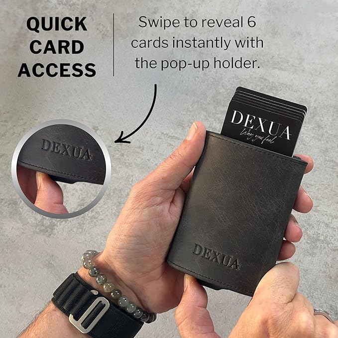 Mens Wallet, Premium Leather Slim Wallet, RFID Blocking Pop-Up Card Holder, Extra Credit Card Slots, Cash Slot, Magnetic Closure, Christmas Gift Ready Gift Box Included