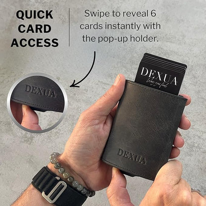 Mens Wallet, Premium Leather Slim Wallet, RFID Blocking Pop-Up Card Holder, Extra Credit Card Slots, Cash Slot, Magnetic Closure, Christmas Gift Ready Gift Box Included