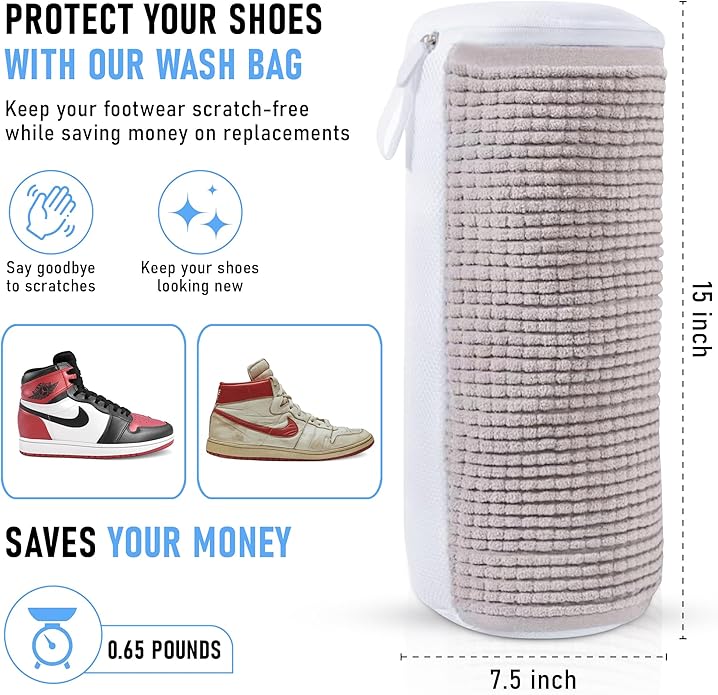 Premium Shoe Washing Machine Bag 2-Pack Reusable Laundry Wrap with Microfibers, Durable Invisible Zipper & Hanging Loop – Gentle Mesh Wash Bags for Sneakers, Tennis, Gym & Kids’ Shoes