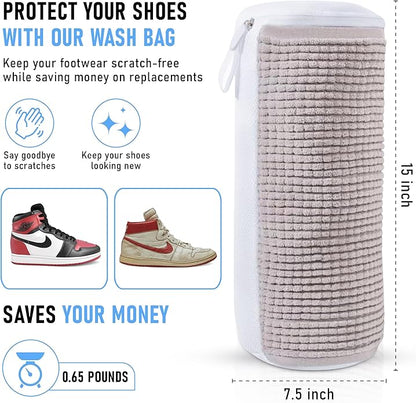 Premium Shoe Washing Machine Bag 2-Pack Reusable Laundry Wrap with Microfibers, Durable Invisible Zipper & Hanging Loop – Gentle Mesh Wash Bags for Sneakers, Tennis, Gym & Kids’ Shoes