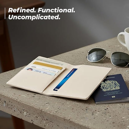 WANDERINGS Leather Travel Wallet with Passport Holder - 5.5" x 4" - Genuine Leather Case with RFID Blocking for Men and Women - Folding Wallet for Passports - Oat Color