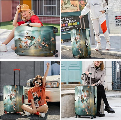 ANNA QUEEN Dreamy Butterfly Luggage Cover, Colorful Butterfly & Flowers Design, Stretchable, Washable Travel Sleeve for 20-34 Inch Luggage