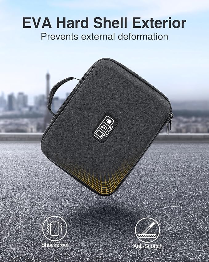 Luxtude Electronic Organizer Travel Case Large, Hard Case for Electronics, Sturdy Tech Organizers, Travel Cable Bag with Shoulder Strap, Hard Charger Organizers, Fits for iPad(Up to 11’’), Tech Gifts