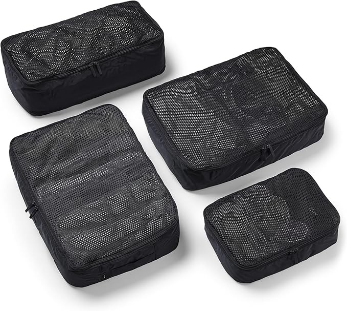 Packing Cells - 4 Set Packing Cubes Luggage Organizer Bags (S, M, 2 x L), Must-Have Suitcase Organizer for Travel, Road Trip & Camping Accessories, Stain-proof, Washable, 3 Sizes - Charcoal