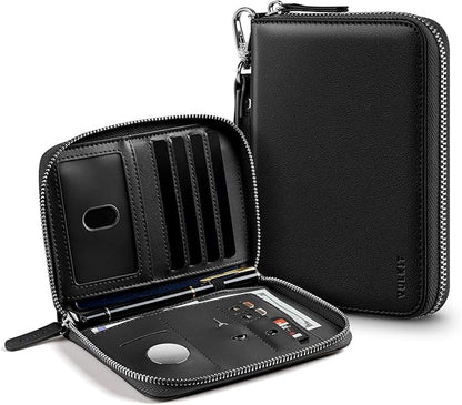 VULKIT Passport Holder for Travel with Airtag Slot, Premium Nappa Leather, RFID Blocking, Zipper Closure with Wrist Strap, Travel Document Organizer