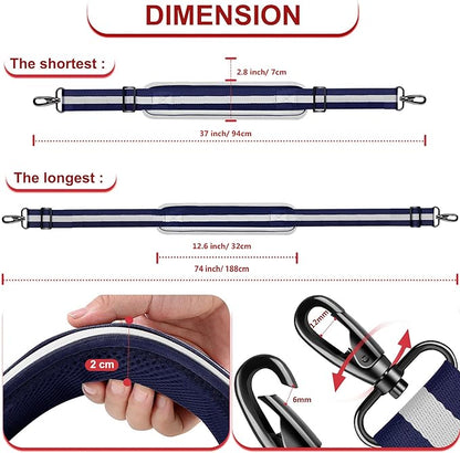ZINZ 74" Shoulder Strap with Fixed Pad and Dual Balanced Buckles，Blue-White-Blue Stripe