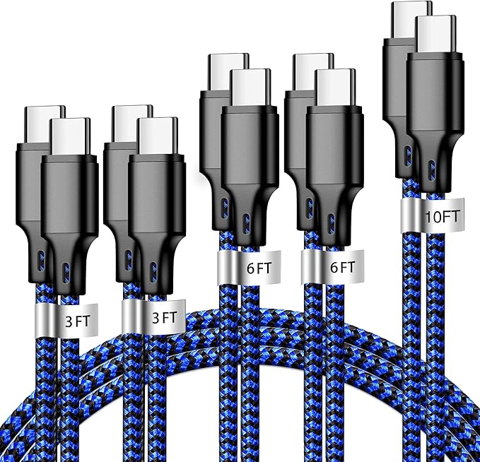 cugunu USB C to USB C Charger Cable, 5 Pack [3/3/6/6/10ft] Type C Fast Charging Cord High Data & Transfer Wire Compatible for iPhone 17/16/15 Plus/Pro Max iPad Pro Ps5 Controller Samsung (Black Blue)