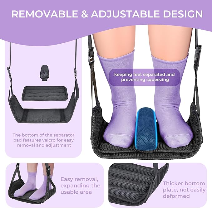 Babenest 2pcs Airplane Foot Hammock, Foldable Leg Rest Support with Adjustment Nylon Strap and Thicken Bottom, Portable Under Desk Flight Footrest Holder in Air Travel, Office & Car