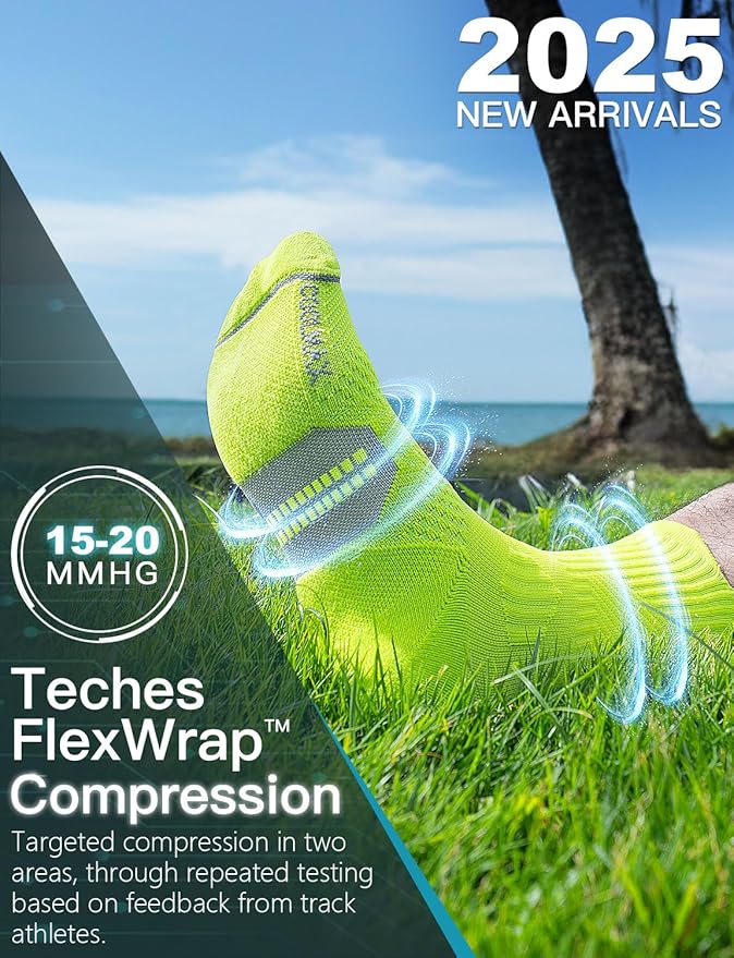 Mens Bamboo Viscose Crew Compression Running Socks Athletic Hiking Cushioned Wicking Anti-Blister Seamless