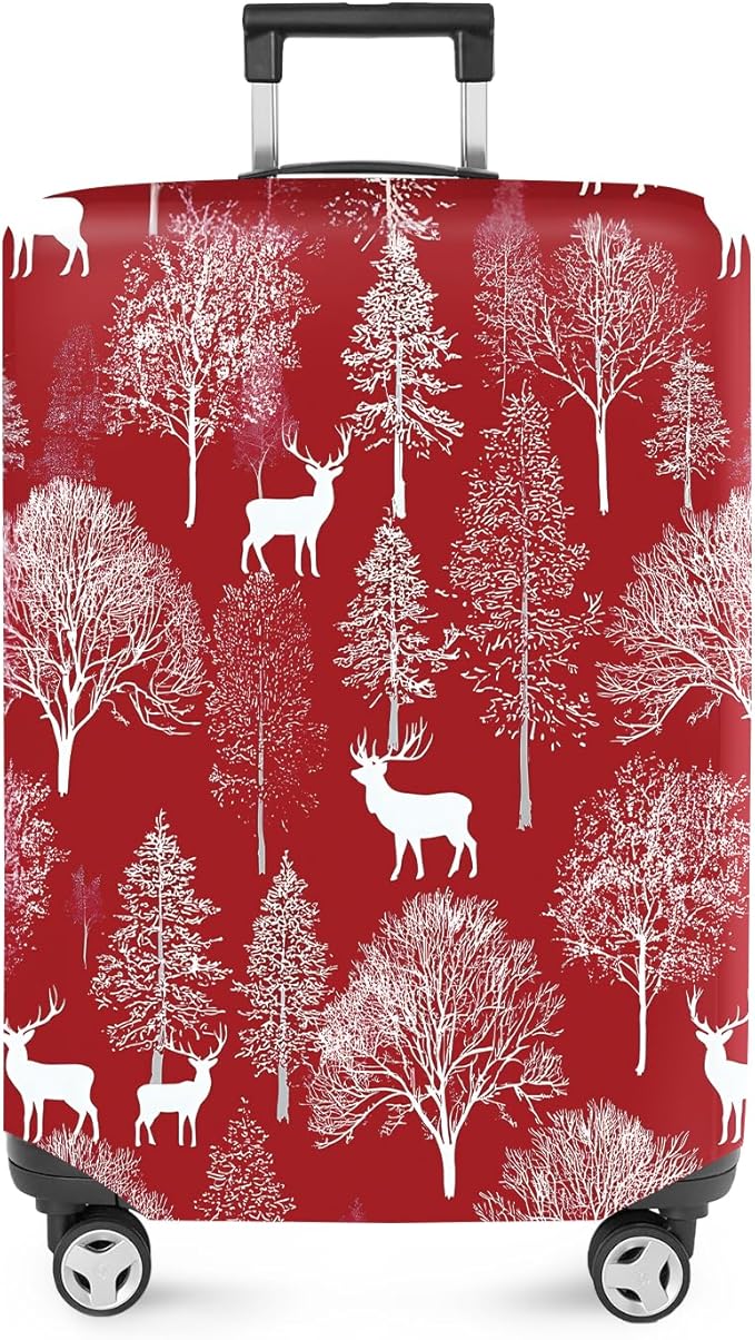 FOREVER QUEEN Deer - Christmas Tree Luggage Cover Suitcase Protector Suitcase Cover Anti-Scratch,Stretchable Bag Cover Washable Durable Polyester