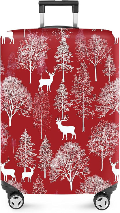 FOREVER QUEEN Deer - Christmas Tree Luggage Cover Suitcase Protector Suitcase Cover Anti-Scratch,Stretchable Bag Cover Washable Durable Polyester