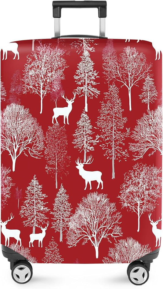 FOREVER QUEEN Deer - Christmas Tree Luggage Cover Suitcase Protector Suitcase Cover Anti-Scratch,Stretchable Bag Cover Washable Durable Polyester