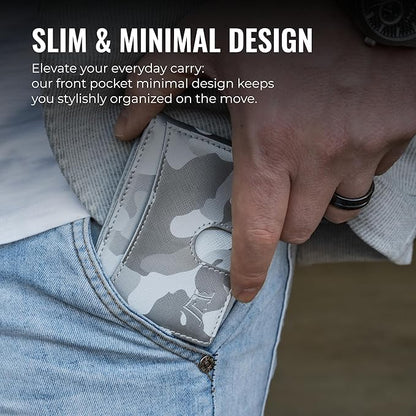 Kings Loot Money Clip Slim Minimalist Wallet for Men – RFID Blocking Leather Design with Money Clip – Front Pocket Bifold Holds 12 Cards – Stylish & Compact Wallets (Camo White)