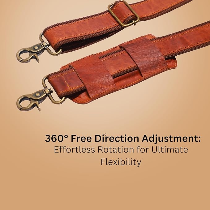 Adjustable Genuine Leather Shoulder Strap – Vintage Brown 60-Inch Comfort-Fit Padded Replacement with Heavy-Duty Swivel Hooks for Crossbody, Laptop, Messenger, Purse, Handbag, Duffel & Luggage Bags