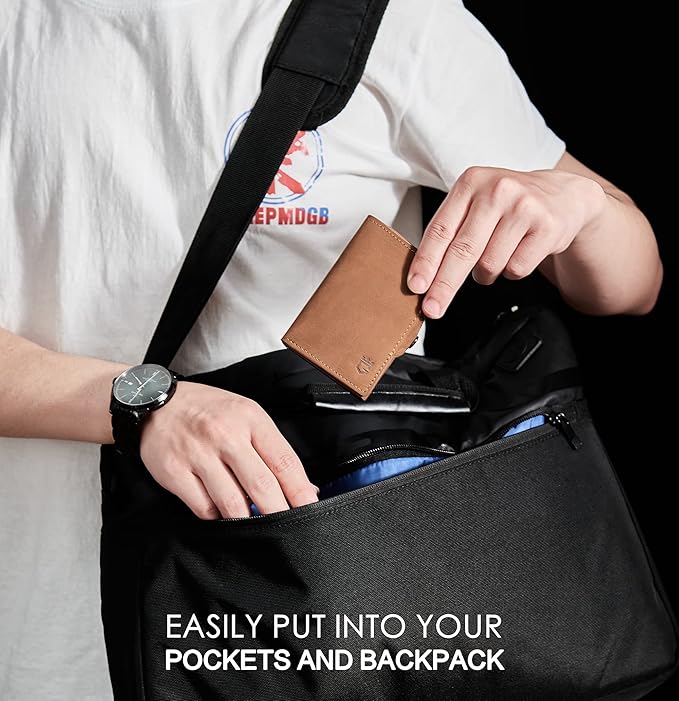 Men's Slim Wallet, Brown 3.0, 100% Full Grain Leather, RFID Protected, Airtag Wallet Holder, 3" L x 4" W x 0.8" H