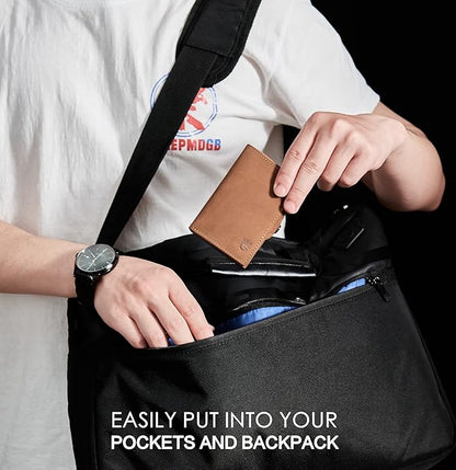 Men's Slim Wallet, Brown 3.0, 100% Full Grain Leather, RFID Protected, Airtag Wallet Holder, 3" L x 4" W x 0.8" H