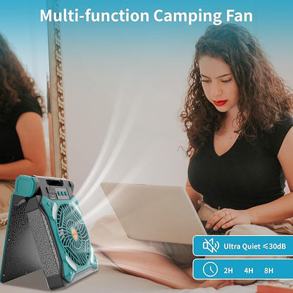 Solar Fan Battery Powered Rechargeable Solar Camping Fan with Led Lantern & Power Bank Foldable Angle USB Personal Fans for Travel Outdoor Camping Tents X98 Cyan