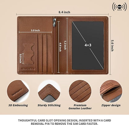 Premium Leather Passport Holder for Travel - RFID Blocking Passport Wallet for Men & Women, Passport Cover with Card Slots, ID Window - Business Travel, Airport Security, Gift for Travelers