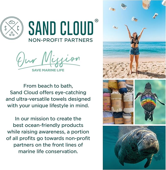 Sand Cloud Turkish Beach Towel - Sand Free - 100% Organic Turkish Cotton Yarn - Quick Dry Towel for Beach, Picnic Blanket or Throw - As Seen on Shark Tank - Waves