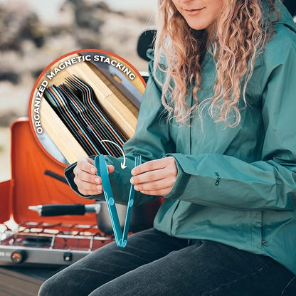 FULL WINDSOR – MAGWARE- Magnetic Camping Cutlery Set- Travel Silverware with case, Kids Lunch Box Set, Outdoor Flatware Utensils, Portable Repurposable Essentials Knife, Fork & Spoon- Turquoise (3PCS)