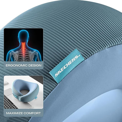 Skechers Women's Memory Foam Neck Pillow, Comfortable & Breathable Travel Pillow,Neck Pillow Airplane for Travel, Car Rides, Home, and Office Use, Ergonomic Design for Men and Women,Light Blue