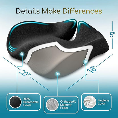 Ergonomic Office Chair Cushion for Sciatica Pain Relief, Computer Chair Cushion for All Day Comfort, Extra Large Seat Cushions for Office Chairs, Orthopedic Coccyx Cushion for Car & Wheelchair(Black)