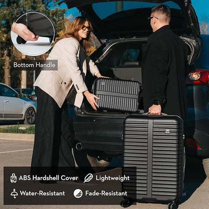 Nine West Suvi 2-Piece Smart Luggage Set (20/28), Hardshell Spinners with Cup Holder & USB Port, Expandable & Scuff-Resistant Surface Midnight Black