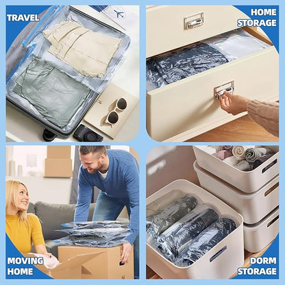 12PK Pump-Free Compression Vacuum Bags for Travel, Roll-up Space Saver Storage Bags for Clothes (6 Large 16''x24'' + 6 Small 14''x 20'') Travel Essentials & Organizers