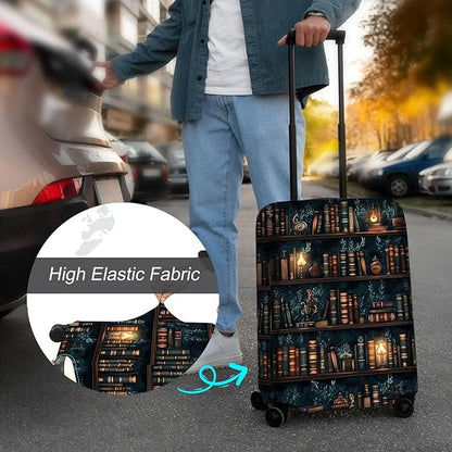 Luggage Cover Protector for 26-28 Inch Suitcases, TSA Approved Elastic Travel Suitcase Covers, Anti-Scratch Washable Luggage Sleeve for Carry On & Checked Bags, Drawn Bookshelv