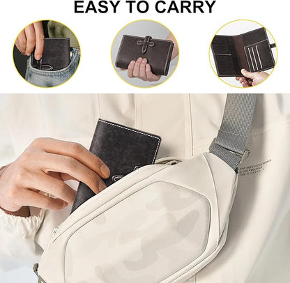 Leather Passport Holder for Travel Women Men, RFID Blocking Card Slot, Top-Grain leather with Magic Buckle, Boarding Pass Pocket,Retro Passport Wallet,Dark Gray