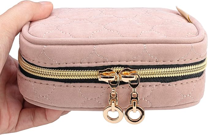 Teamoy Mini Jewelry Travel Case, Storage Organizer Bag for Earrings, Necklace, Rings, Misty Rose