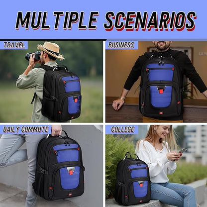 Z-MGKISS Large Travel Backpack for Men, TSA Flight Approved Business Backpack, USB Computer Bagpack Fits 17.3 Inch Laptop, Blue