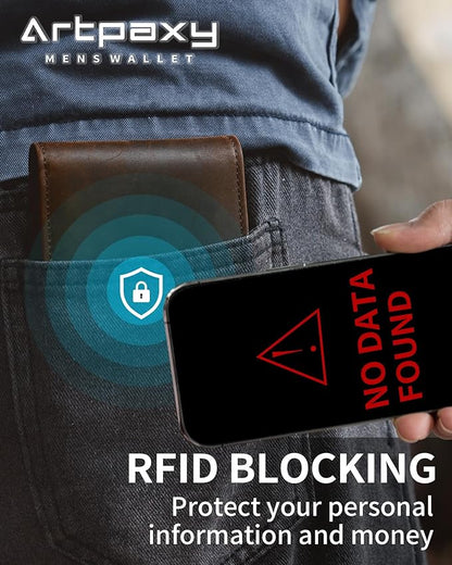 Mens Wallet Genuine Leather Bifold RFID Blocking Wallet for Men with 1 ID Window 13 Card Holders 2 cash pockets 1 Gift Box