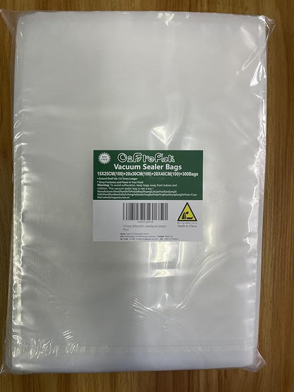 O2frepak 300 Bags 100 of Each Size Gallon 11"x16" and Quart 8"x12" and Pint 6"x10" BPA Free Sous Vide Seal a Meal Commercial Grade Vacuum Seal PreCut Combo Pack Bag