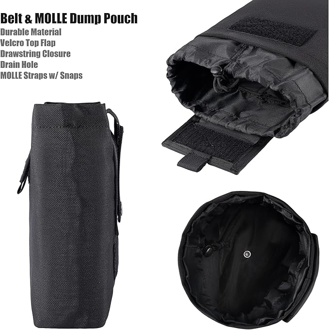 MOLLE Dump Pouch Roll Up Magazines Recovery Utility Admin Bag Drawstring Foldable Tool Mag Drop Waist Pack for Tactical/Range/Battle/Duty Belt Hunting Shooting Competition