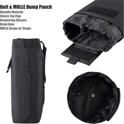 MOLLE Dump Pouch Roll Up Magazines Recovery Utility Admin Bag Drawstring Foldable Tool Mag Drop Waist Pack for Tactical/Range/Battle/Duty Belt Hunting Shooting Competition