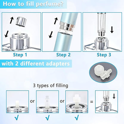 Refillable Perfume Atomizer Travel Bottle 2-Pack 5ml Leakproof Luxury Travel Perfume Refillable Bottle, Portable Fragrance Atomiser (Silver & Gold)