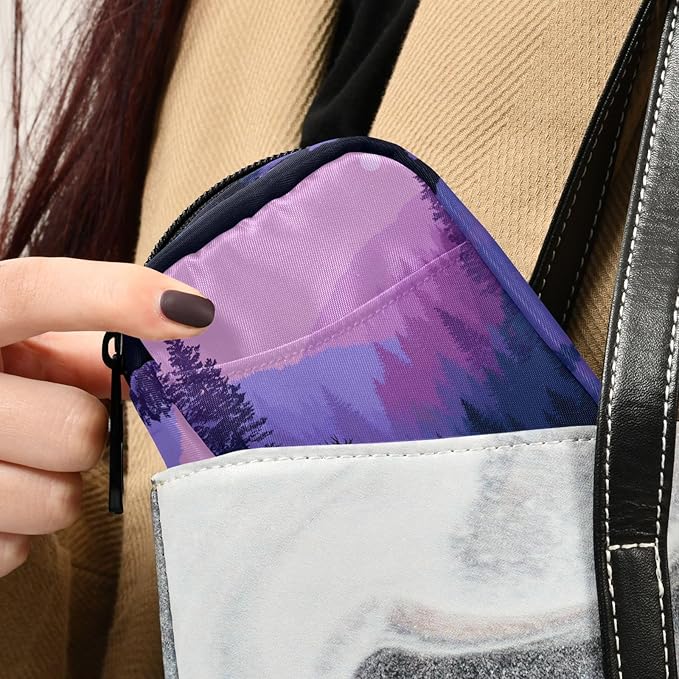 Purple Stag Mountains and Forest Travel Pill Organizer Case Box Container Weekly Portable Vitamin Medicine Holder Storage Bag with Zipper Removable