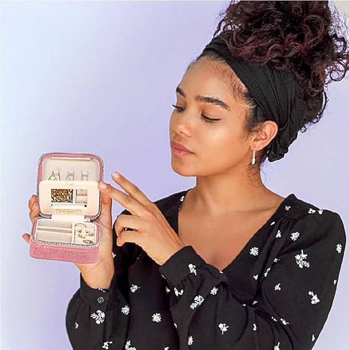 Benevolence LA Plush Velvet Jewelry Box | Travel Jewelry Case Organizer with Mirror | Featured in Oprah's Favorite Things | Best Gifts For Daughter, Girlfriend, Mom | Gifts For Her - Dusty Pink