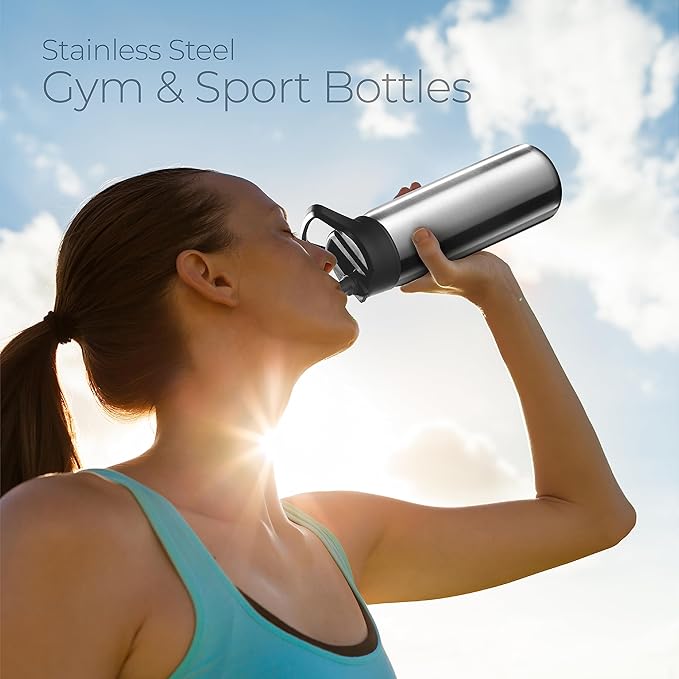 SipX™ 25oz Insulated Water Bottle with 3 Lids – Leakproof Stainless Steel, Triple Insulated – Cold 24 Hours/Hot 12 Hours – Durable Bottle for School, Gym, Travel – Stainless