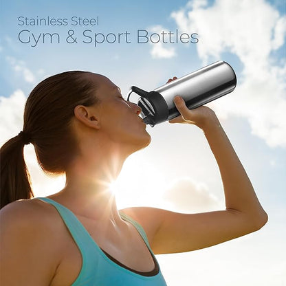 SipX™ 25oz Insulated Water Bottle with 3 Lids – Leakproof Stainless Steel, Triple Insulated – Cold 24 Hours/Hot 12 Hours – Durable Bottle for School, Gym, Travel – Stainless