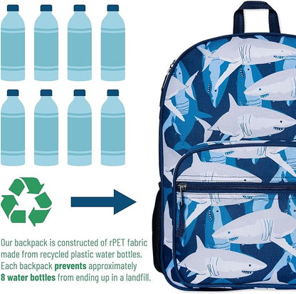 Wildkin ECO rPET Kids Backpack – Recycled, Padded, Adjustable for School & Travel – Sharks