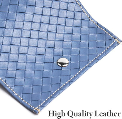 Pill Organizer,LIZIMANDU Weekly Travel Pill Case Box Medication Reminder Daily AM PM, Day Night 7 Compartments,for 4 Times A Day, 7 Days a Week-Includes Leather PU Carrying Case(1-Weave Blue)